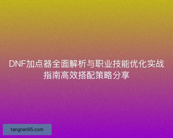 DNF加点器全面解析与职业技能优化实战指南高效搭配策略分享